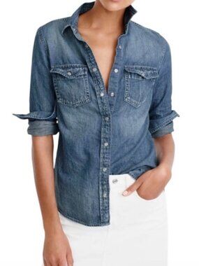 J. Crew Washed Blue Denim Slim Fit Western Shirt
